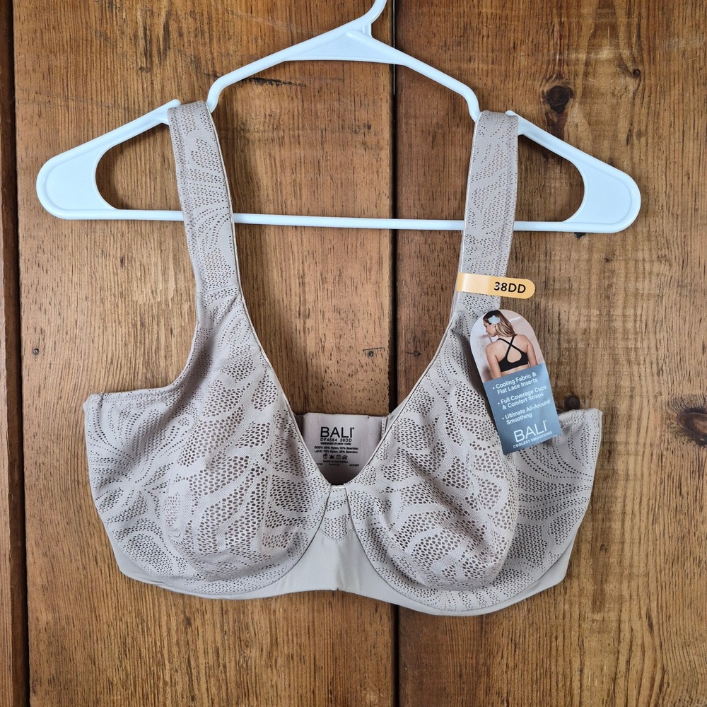 Bali Coolest Smoothing Full Coverage Bra Beige Lace 38DD NWT